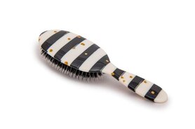 Rock & Ruddle Black & White Stripes with Gold Dots Haarborstel
